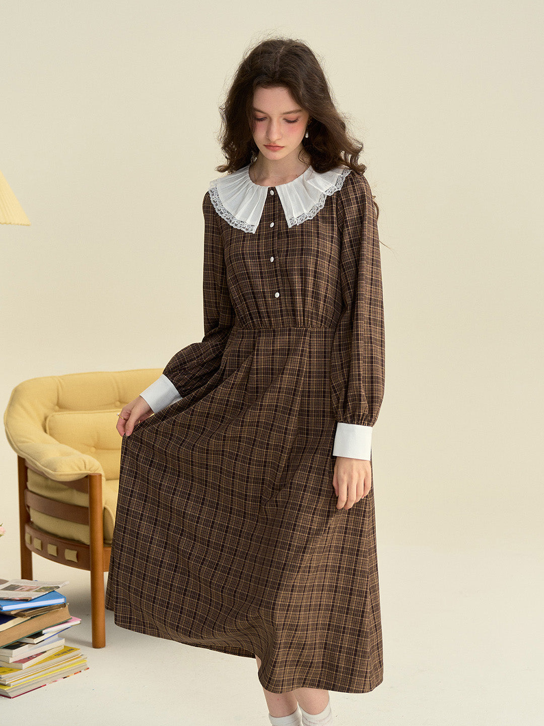 【Final Sale】Jessica Retro Round Neck Plain Dress