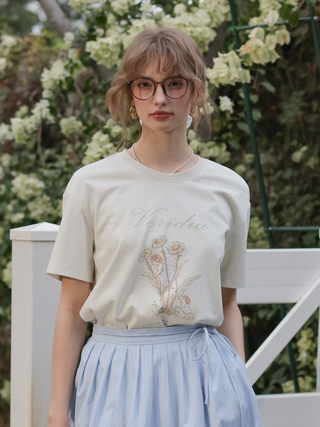 Maci Round Neck Vintage Pattern T-shirt - Apricot