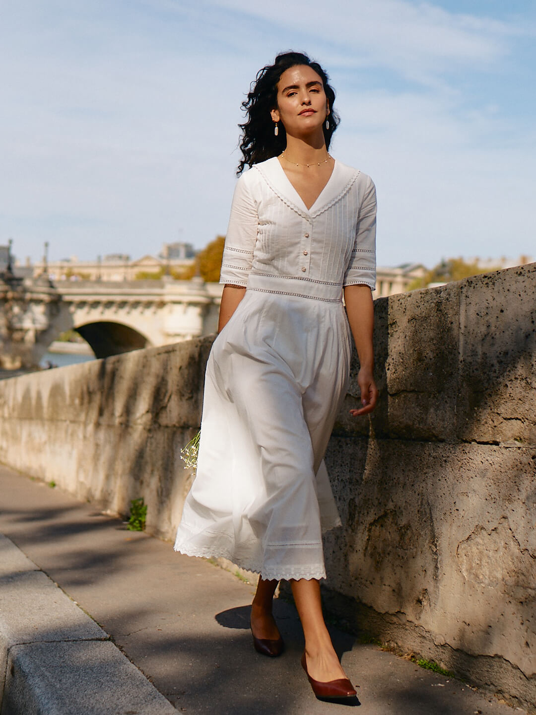 Fiona 100% Cotton Gray Blue Midi Dress