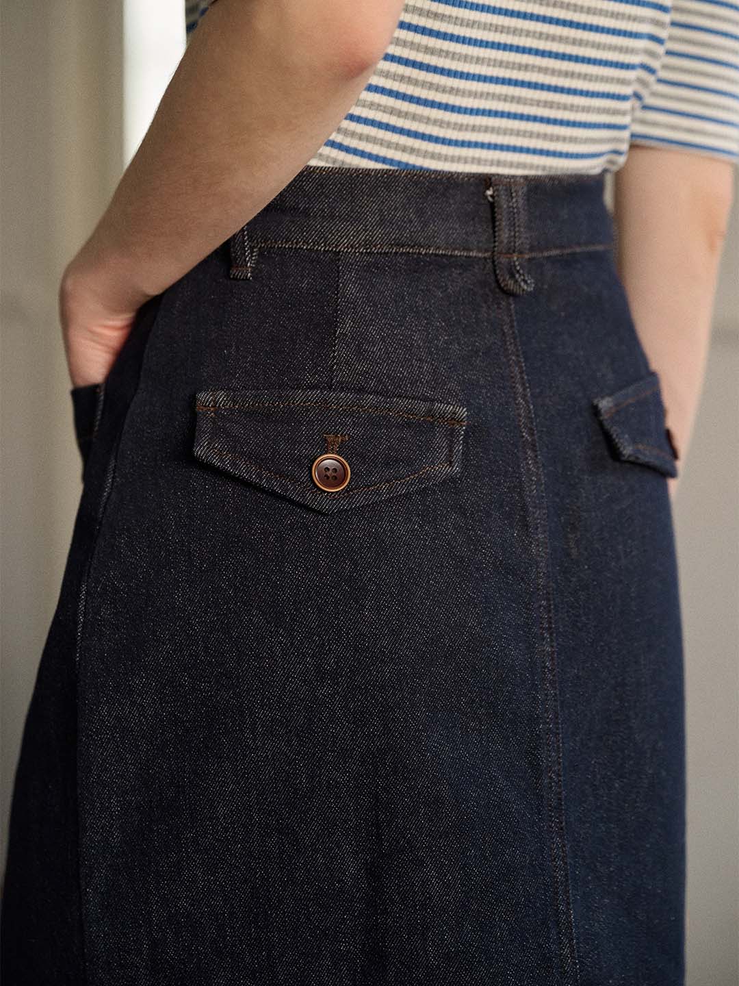 Maryam Vintage Double Button Pocket Denim Skirt