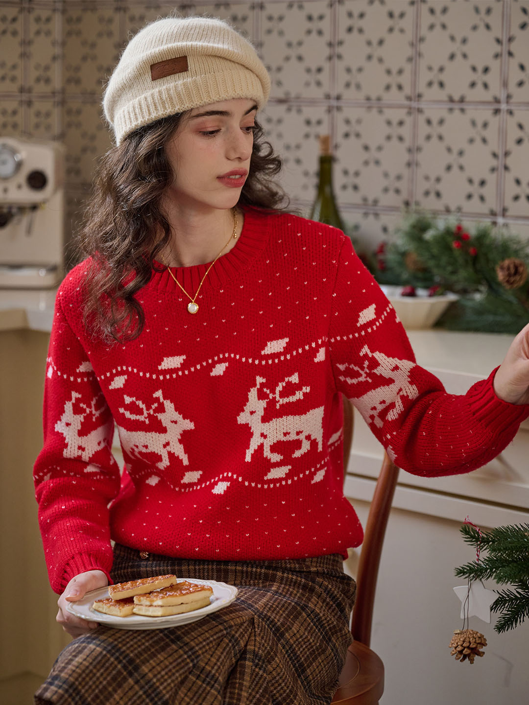 Isabelle Ribbed Crew Neck Elk Sweater