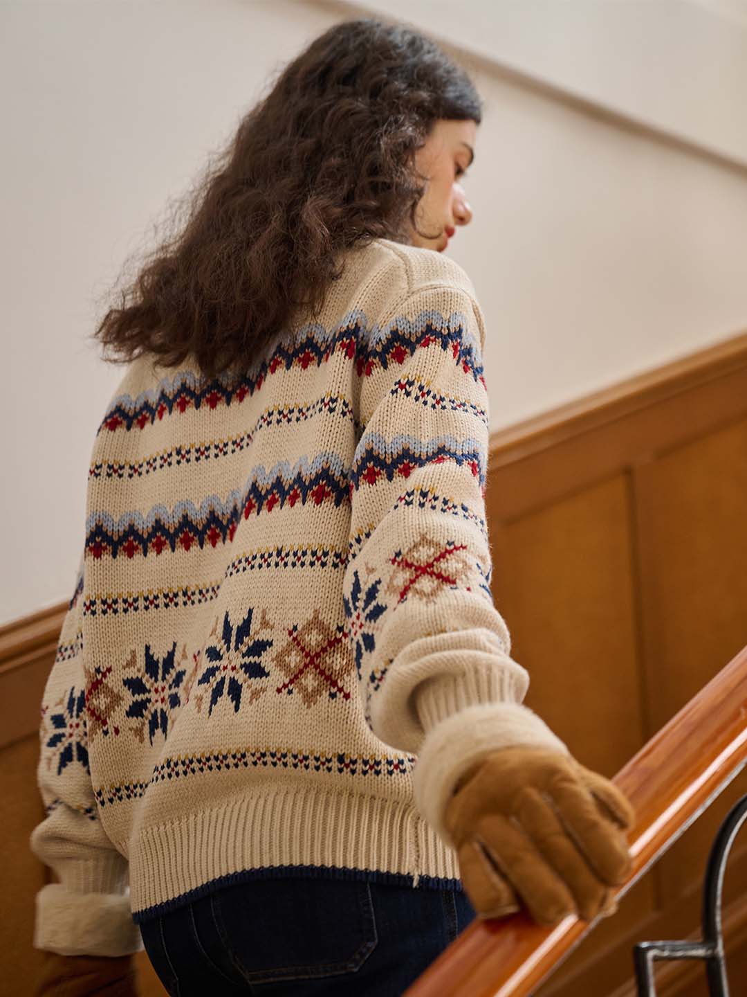 Melanie Ribbed Crew Neck Fair Isle Geometric Sweater