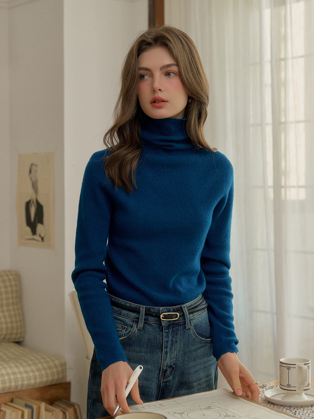 Yasmin Simple Turtleneck Slim Fit Wool Sweater& Cashmere