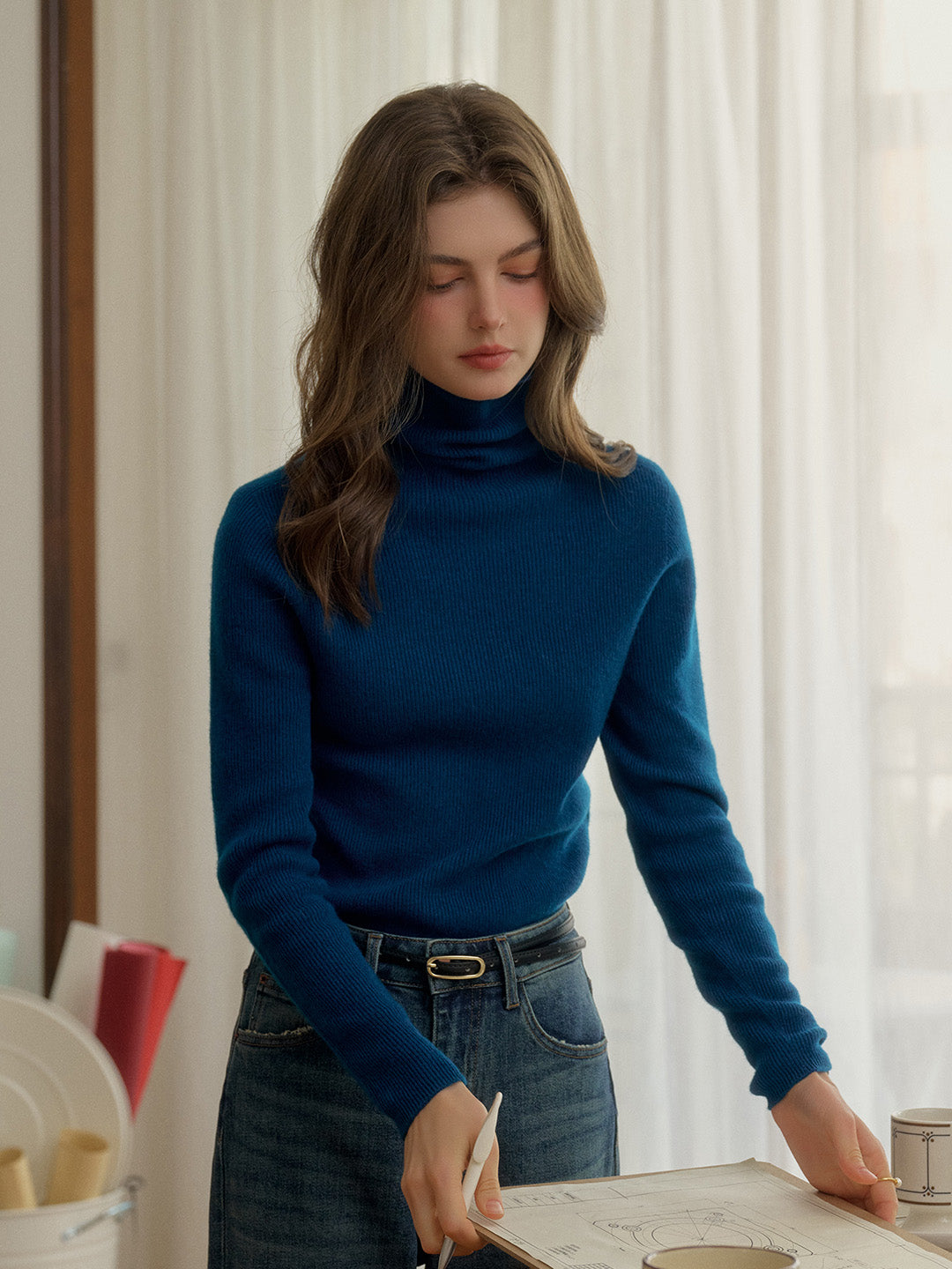 Yasmin Simple Turtleneck Slim Fit Wool Sweater& Cashmere