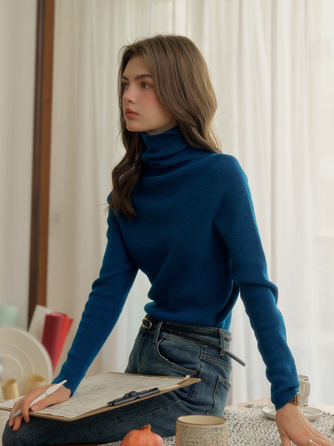 Yasmin Simple Turtleneck Slim Fit Wool Sweater& Cashmere