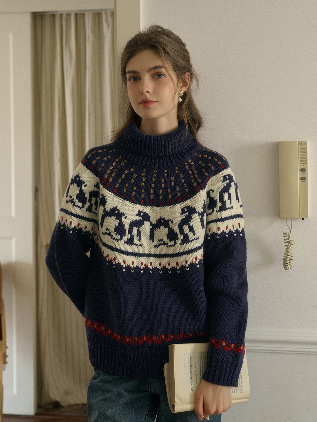 Brittany Turtleneck SR Exclusive Penguin Design Fair Isle Wool Sweater