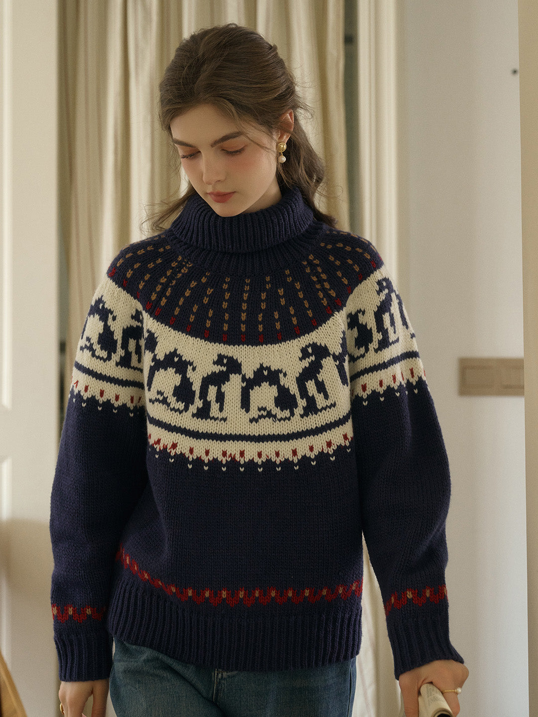 Brittany Turtleneck SR Exclusive Penguin Design Fair Isle Wool Sweater