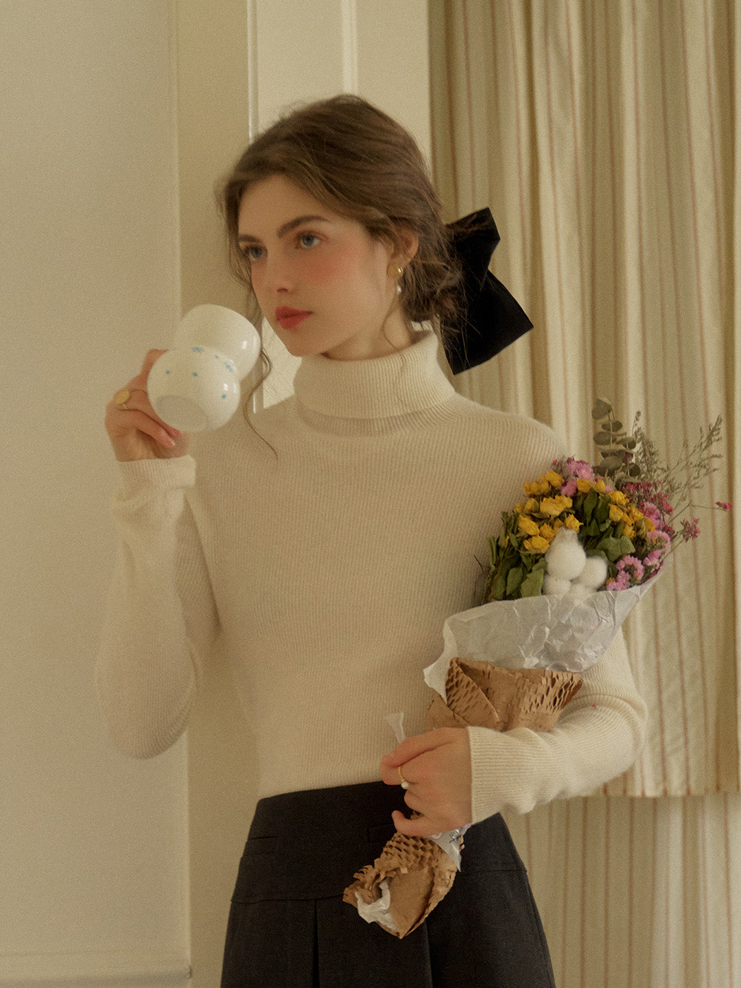 Yasmin Simple Turtleneck Slim Fit Wool Sweater& Cashmere