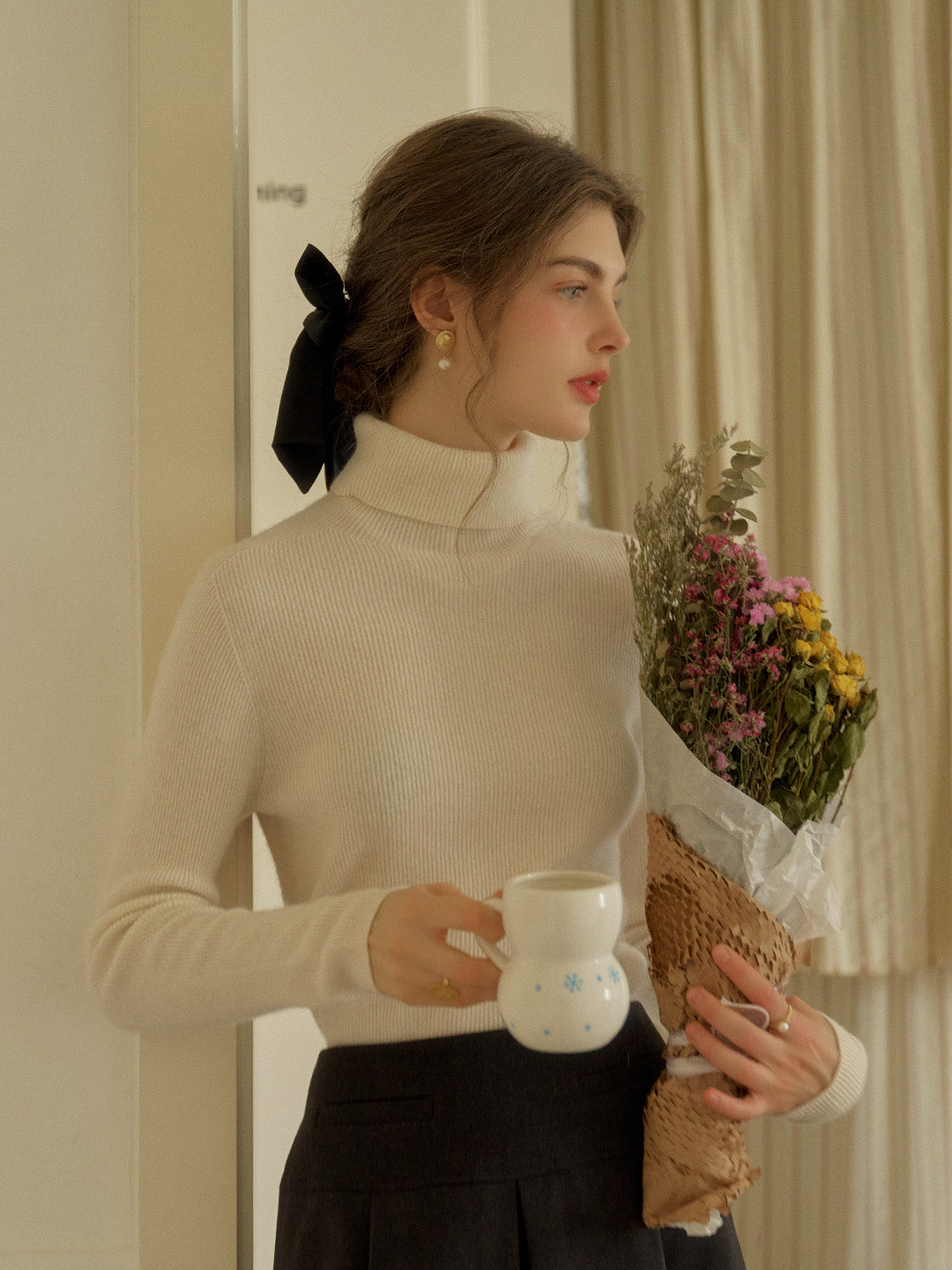 Yasmin Simple Turtleneck Slim Fit Wool Sweater& Cashmere