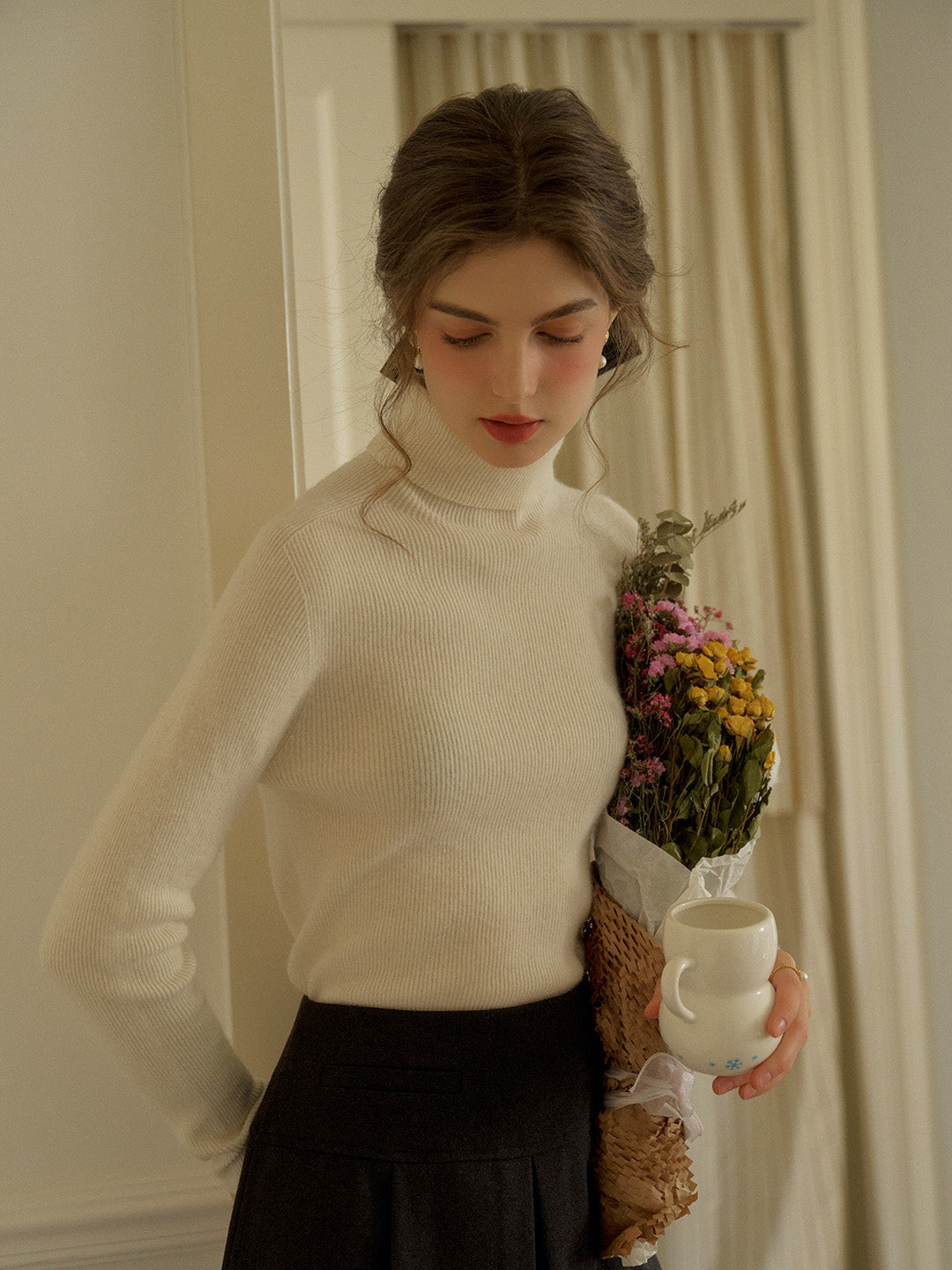 Yasmin Simple Turtleneck Slim Fit Wool Sweater& Cashmere