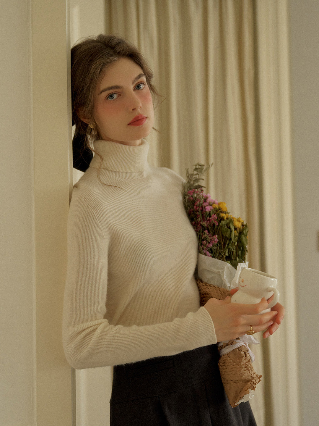 Yasmin Simple Turtleneck Slim Fit Wool Sweater& Cashmere