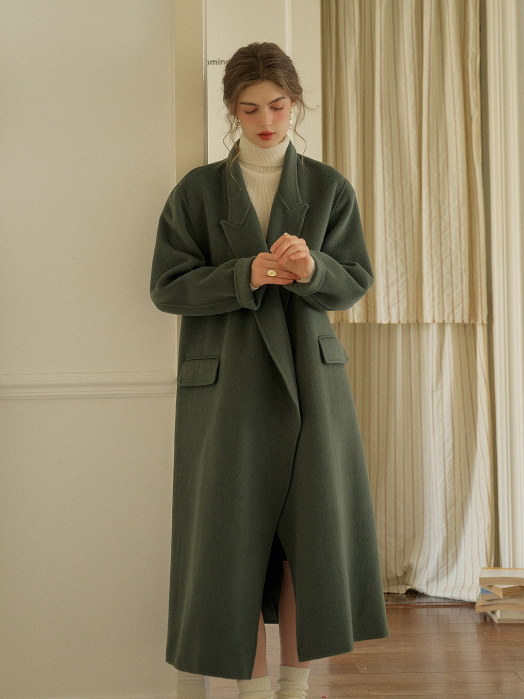 Keyla Minimalist Style Notched Lapel Double-Faced 100% Australian Wool Coat