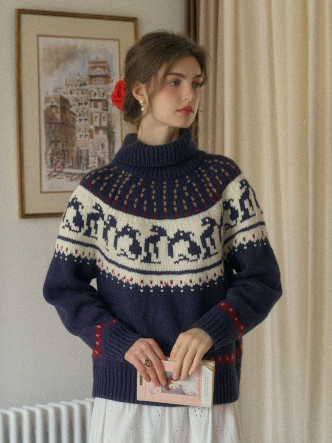 Brittany Turtleneck SR Exclusive Penguin Design Fair Isle Wool Sweater