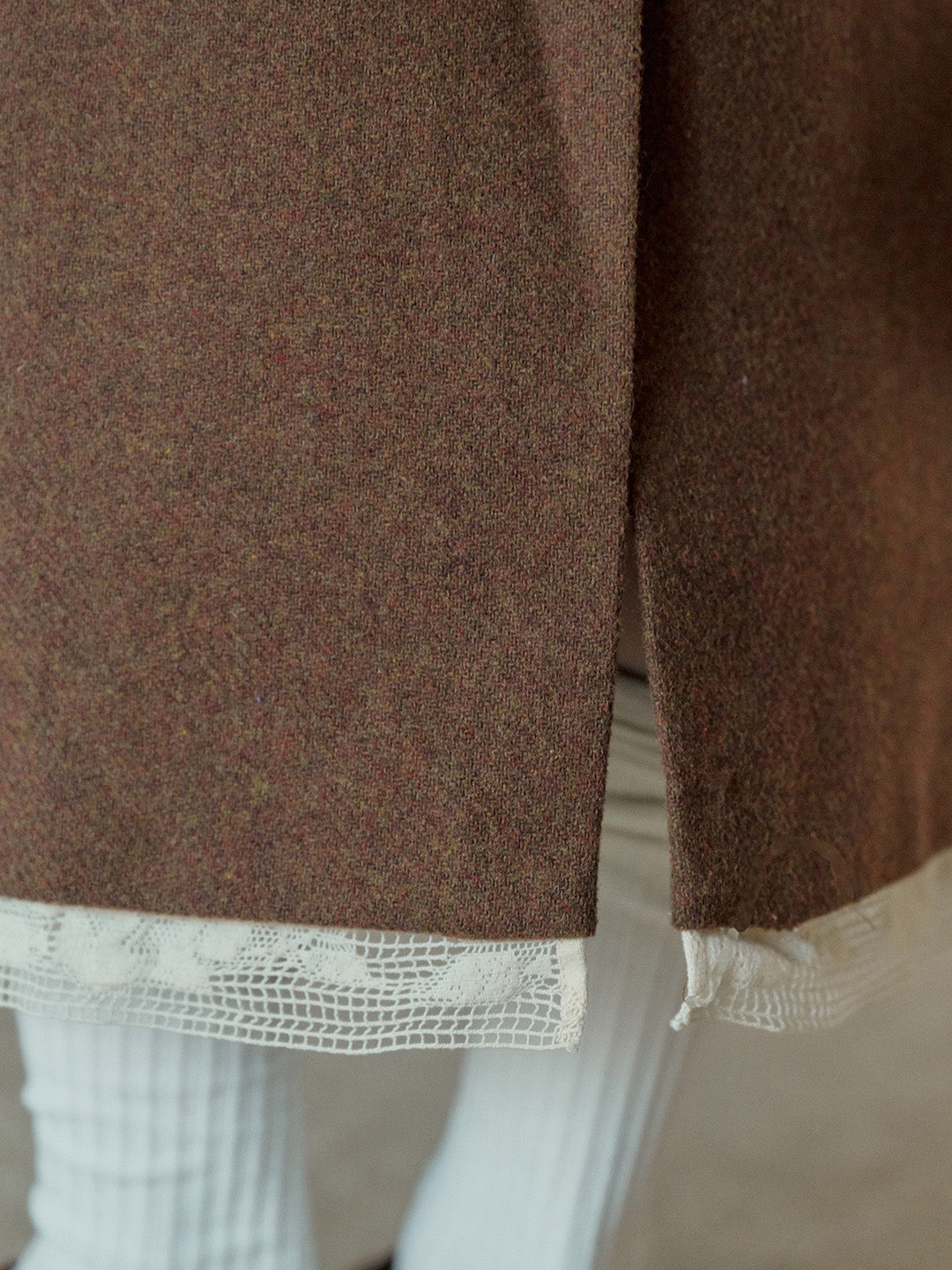 Nala Lace Stitching Brown Pocket Wool Skirt