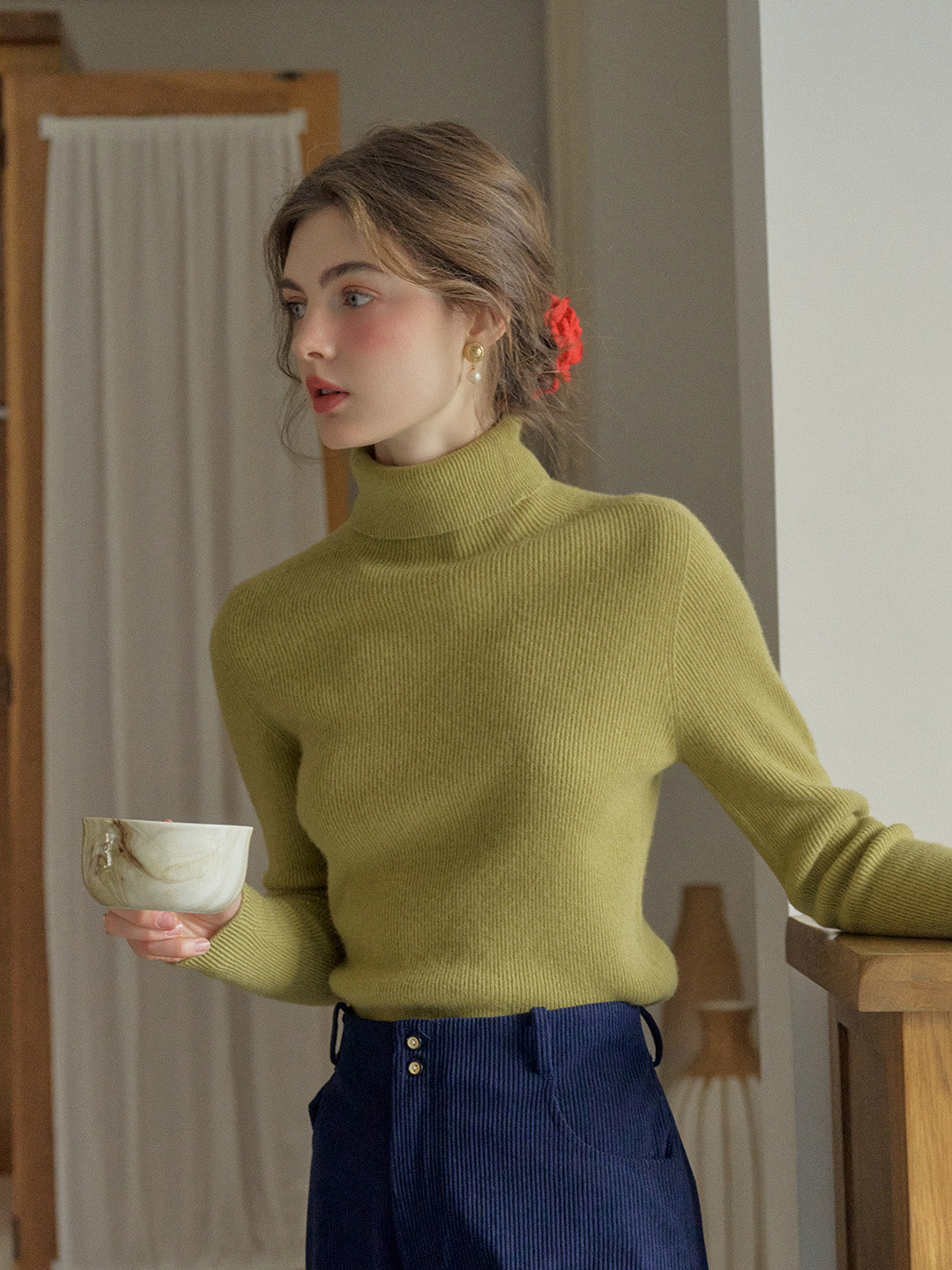 Yasmin Simple Turtleneck Slim Fit Wool Sweater& Cashmere