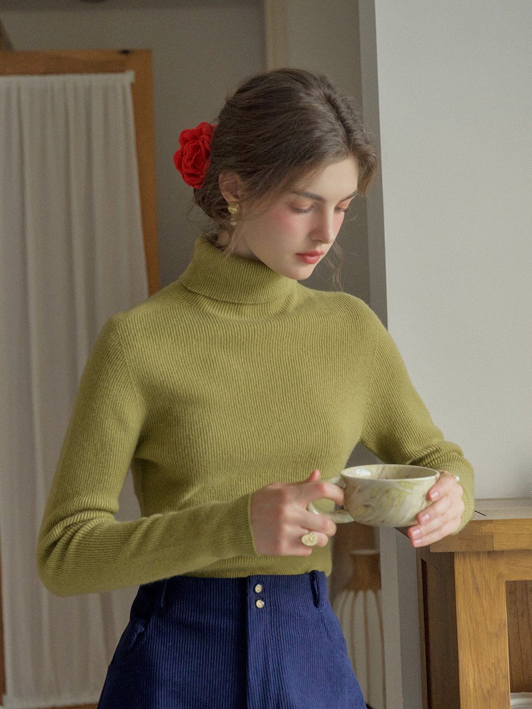 Yasmin Simple Turtleneck Slim Fit Wool Sweater& Cashmere