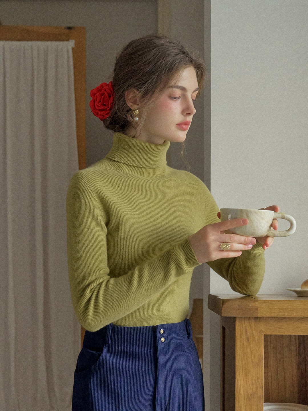 Yasmin Simple Turtleneck Slim Fit Wool Sweater& Cashmere