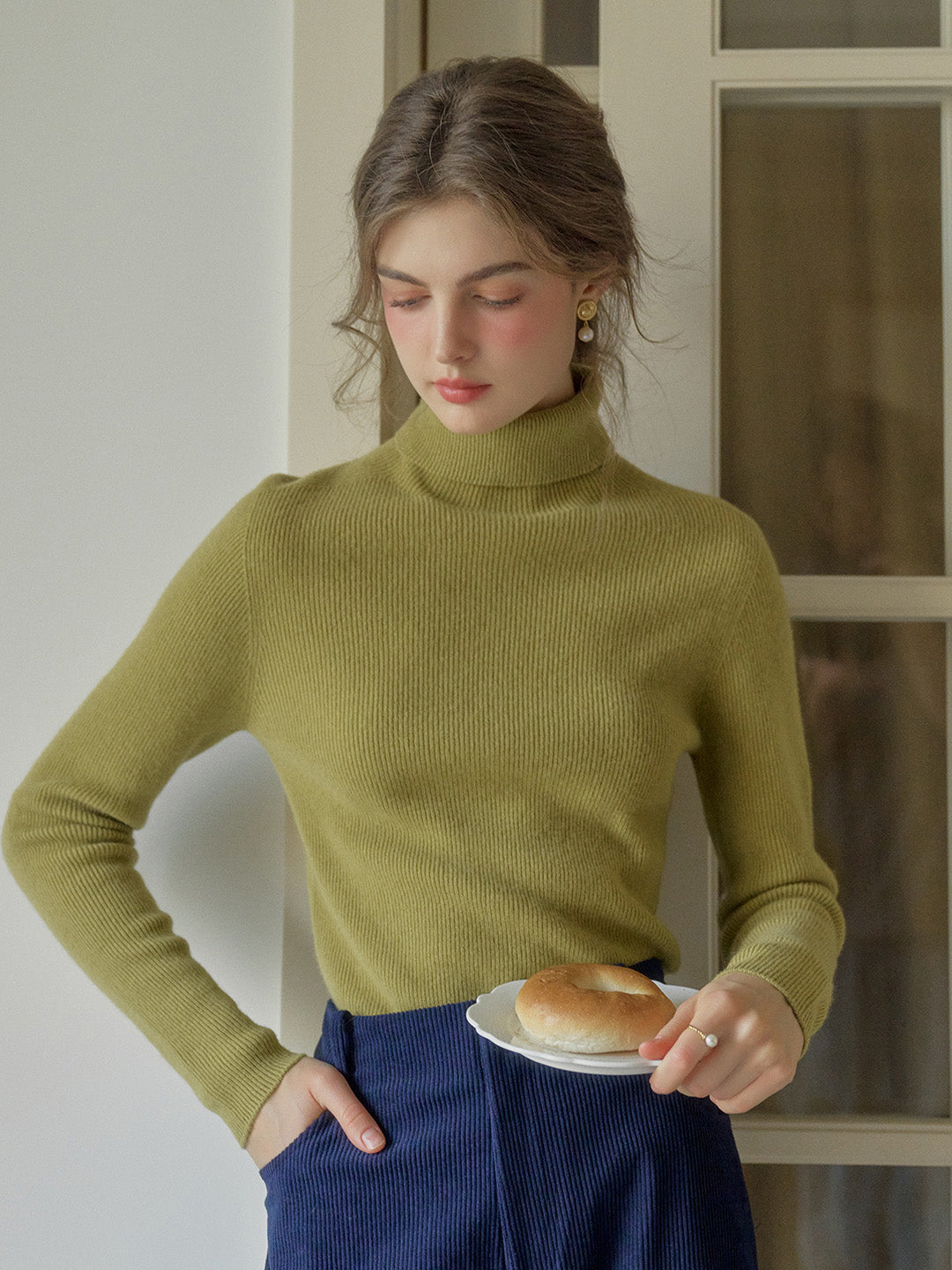 Yasmin Simple Turtleneck Slim Fit Wool Sweater& Cashmere