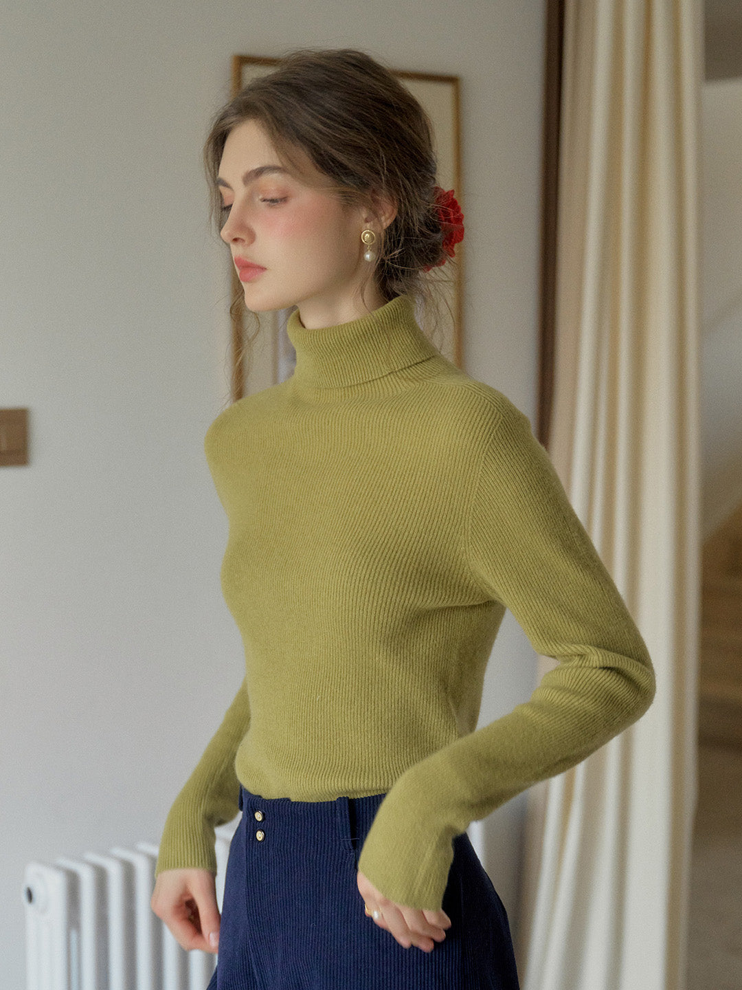 Yasmin Simple Turtleneck Slim Fit Wool Sweater& Cashmere