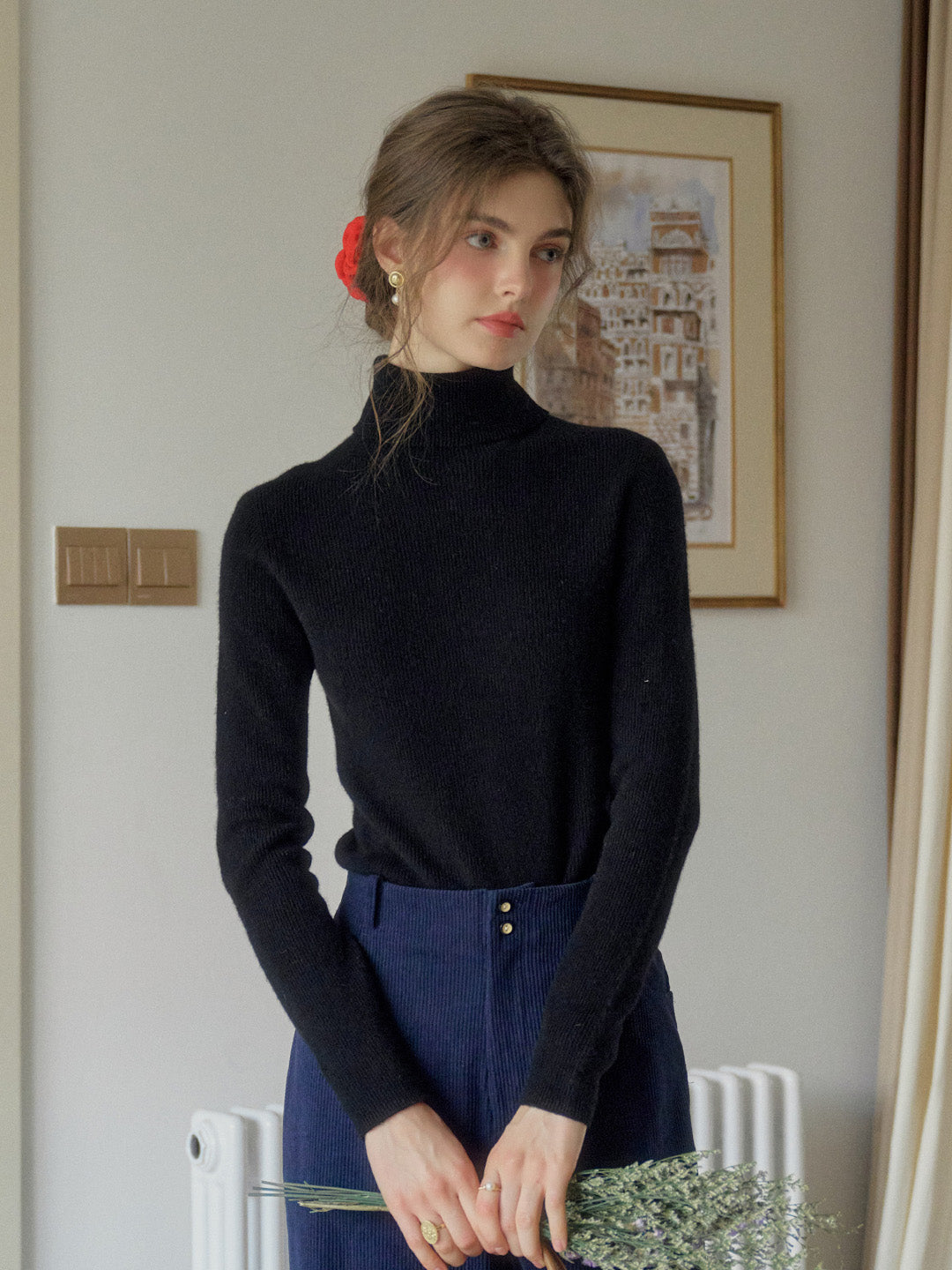 Yasmin Simple Turtleneck Slim Fit Wool Sweater& Cashmere