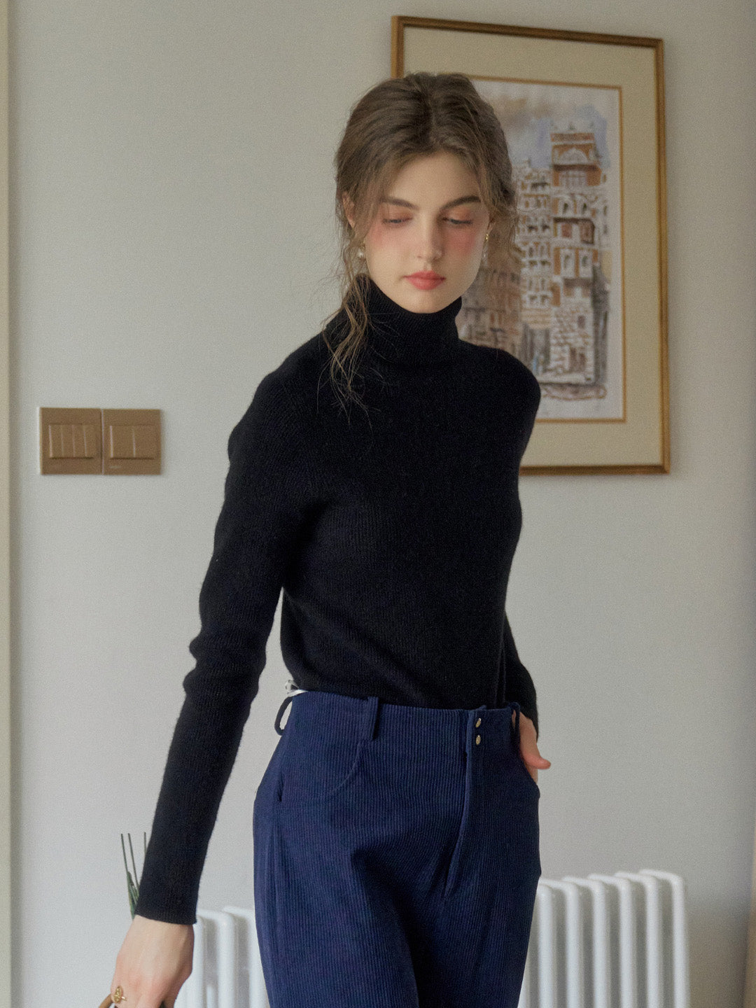 Yasmin Simple Turtleneck Slim Fit Wool Sweater& Cashmere