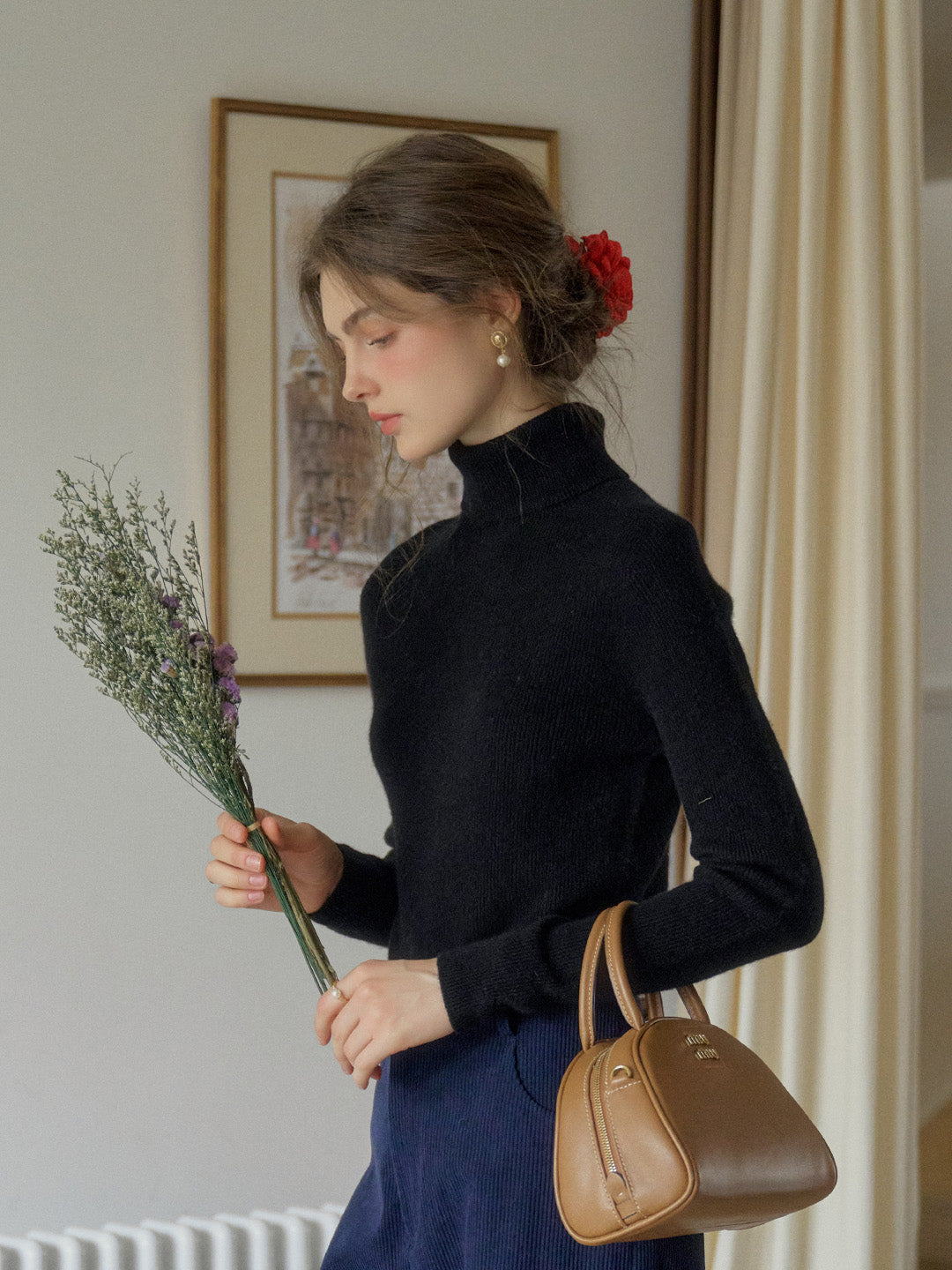 Yasmin Simple Turtleneck Slim Fit Wool Sweater& Cashmere