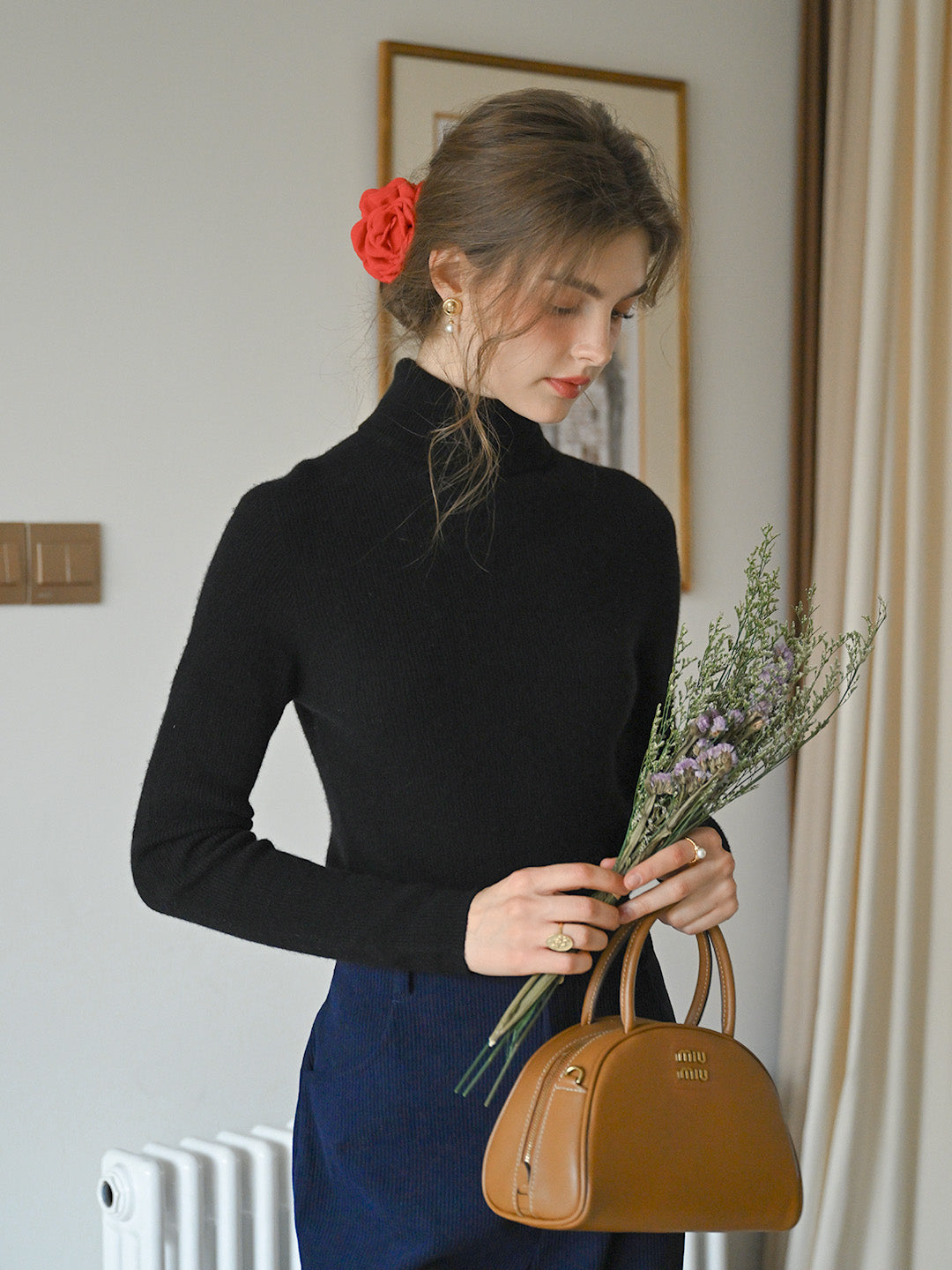 Yasmin Simple Turtleneck Slim Fit Wool Sweater& Cashmere