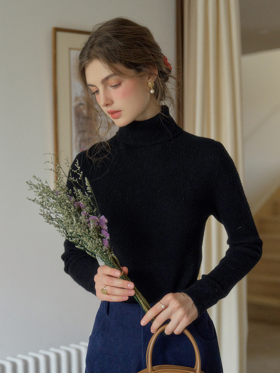 Yasmin Simple Turtleneck Slim Fit Wool Sweater& Cashmere