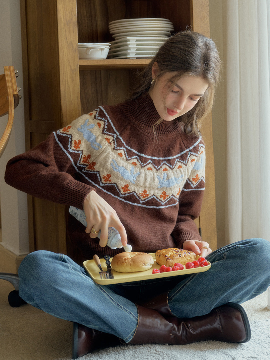 Simone Fair Isle Bunny Contrast Jacquard Turtleneck Sweater