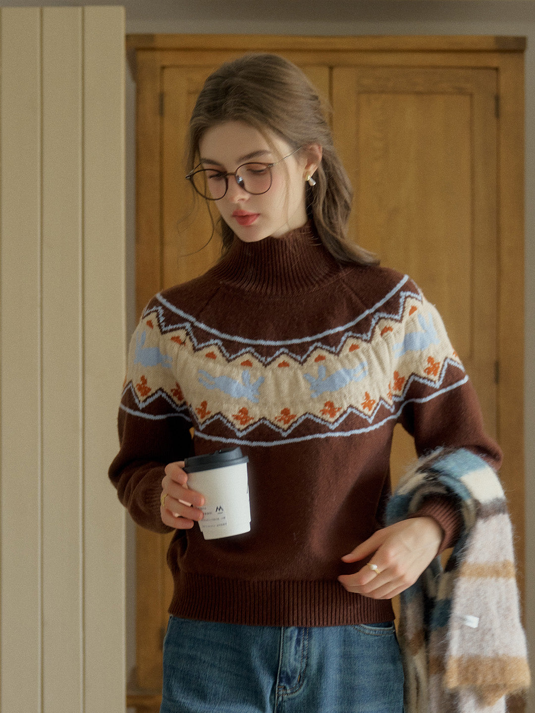 Simone Fair Isle Bunny Contrast Jacquard Turtleneck Sweater