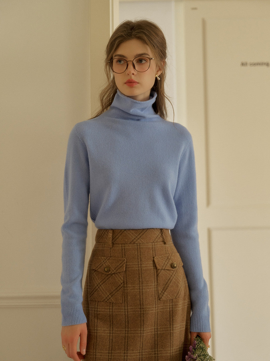 Solana Basic Versatile Turtleneck 100% Wool Sweater - Blue