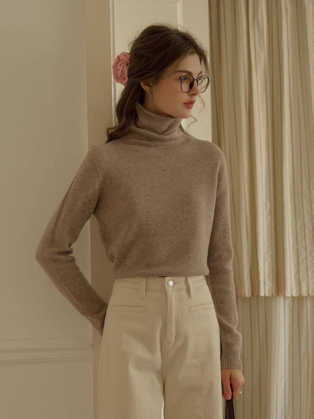 Solana Basic Versatile Turtleneck 100% Wool Sweater - Camel