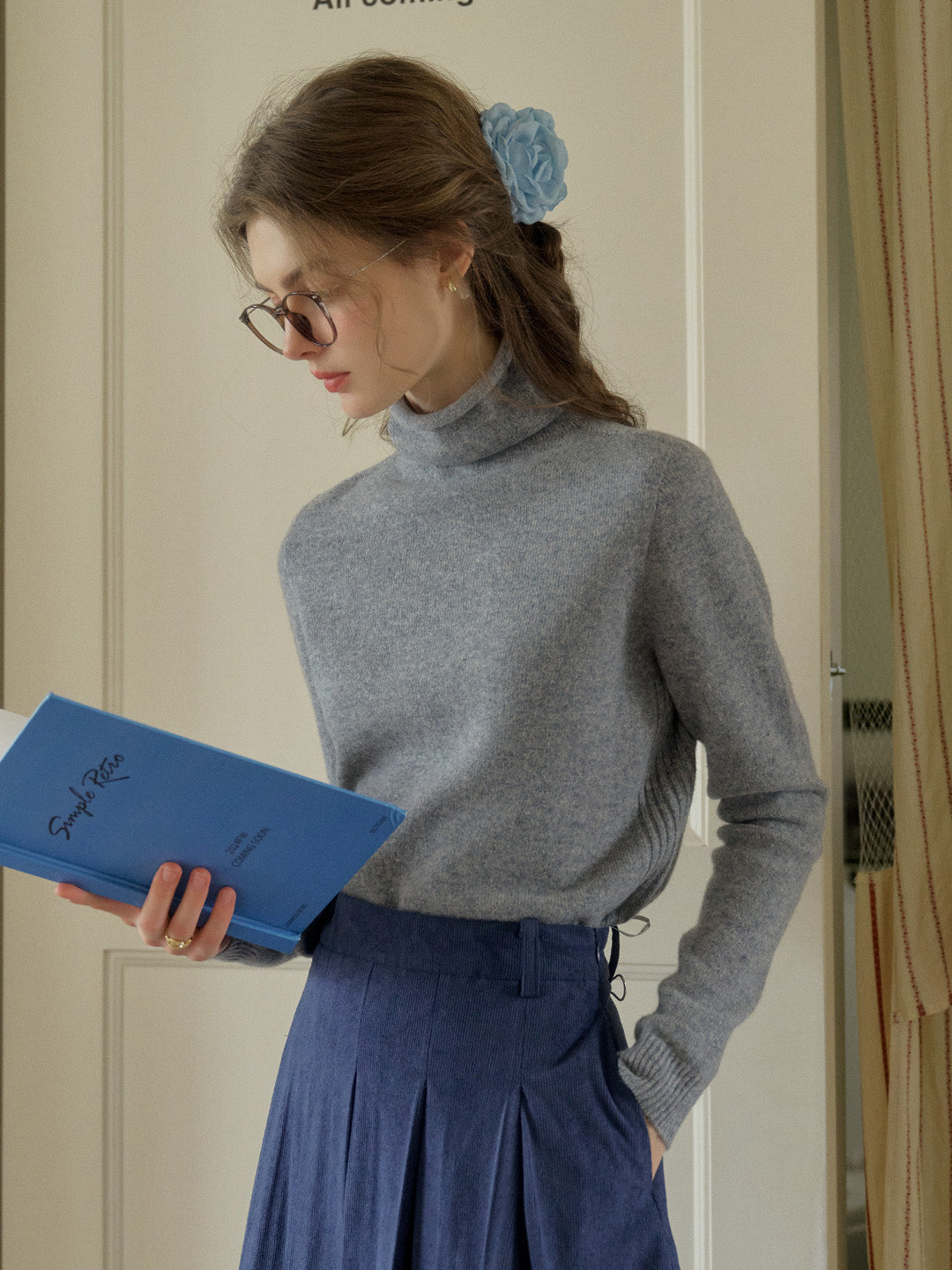 Solana Basic Versatile Turtleneck 100% Wool Sweater - Blue