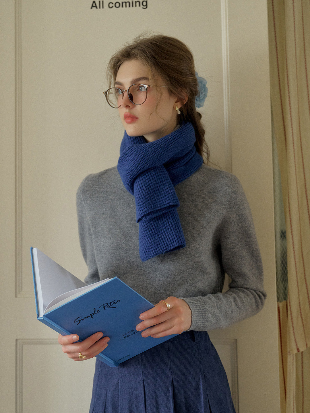 Solana Basic Versatile Turtleneck 100% Wool Sweater - Blue