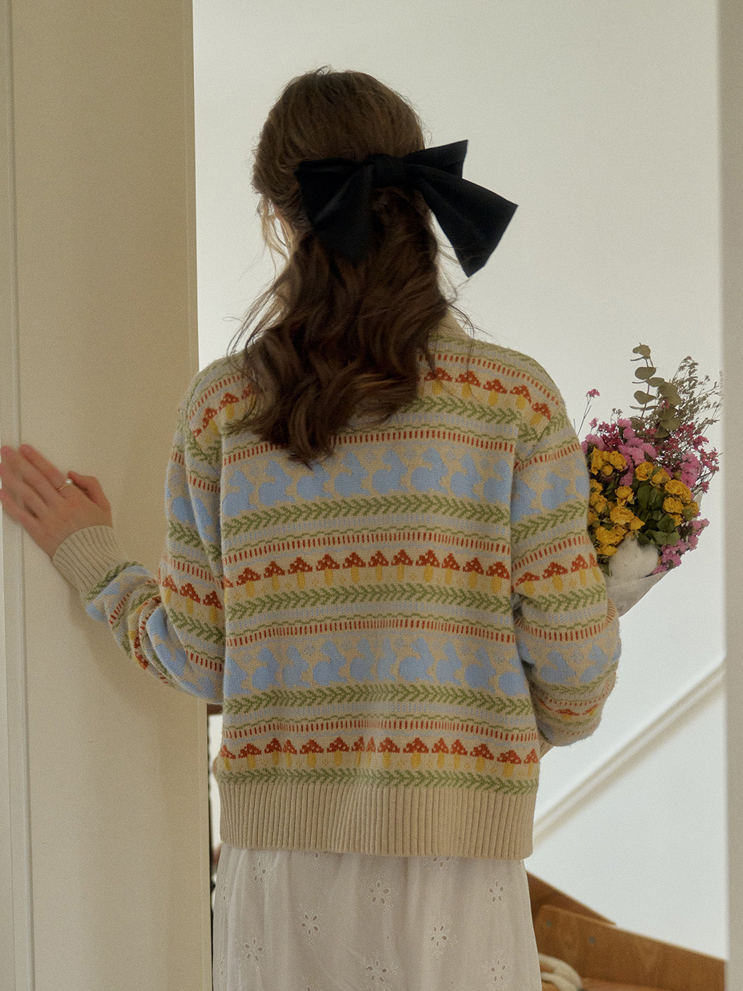 Luella Fair Isle Notched Lapel Jacquard Wool Knit Cardigan