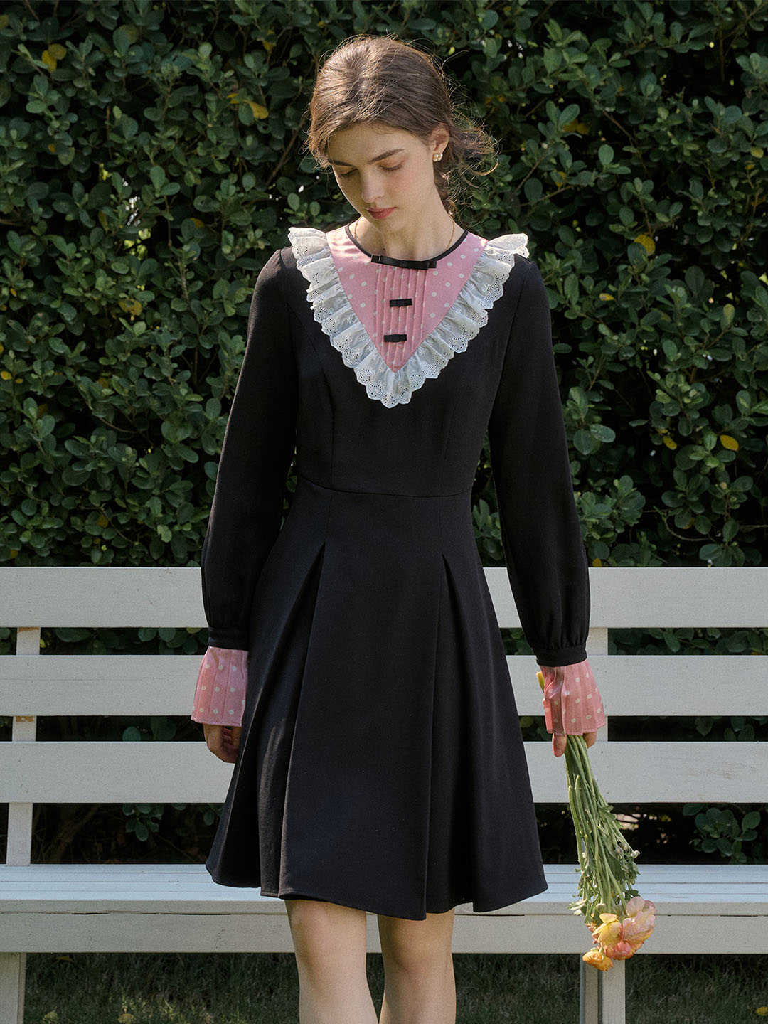 【Final Sale】Ava Sweet Contrasting Lace Patchwork Dress