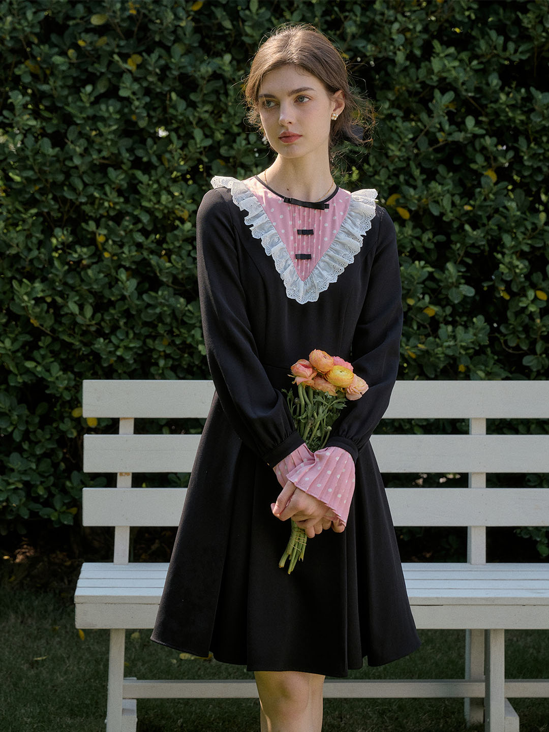 【Final Sale】Ava Sweet Contrasting Lace Patchwork Dress