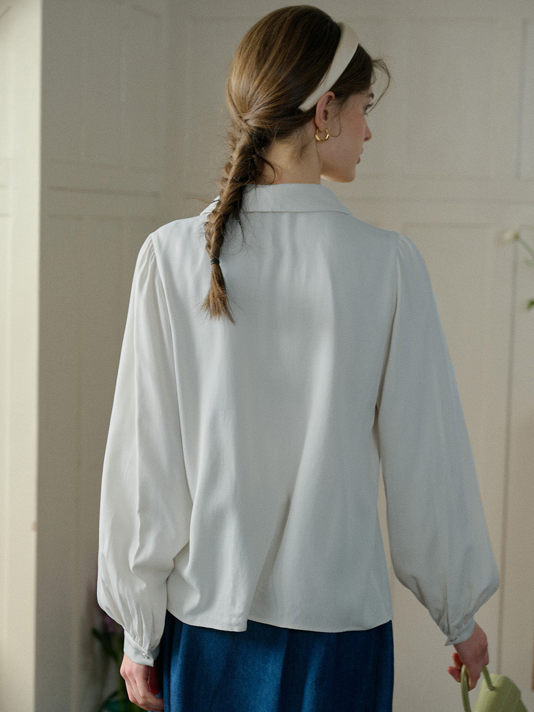 【Final Sale】Anne Embroidered Contrast Color Casual Daily Fashionable Elegant Charming Blouse - Blue