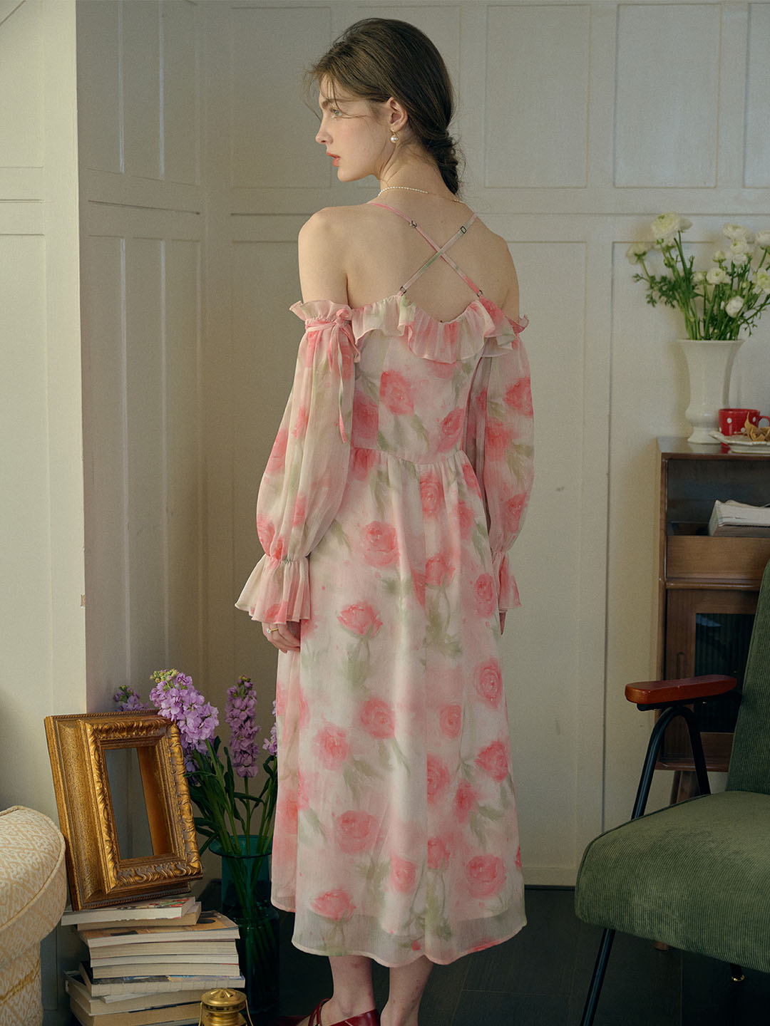 【Final Sale】Lucille Ruffle Lantern Sleeve Slip Dress