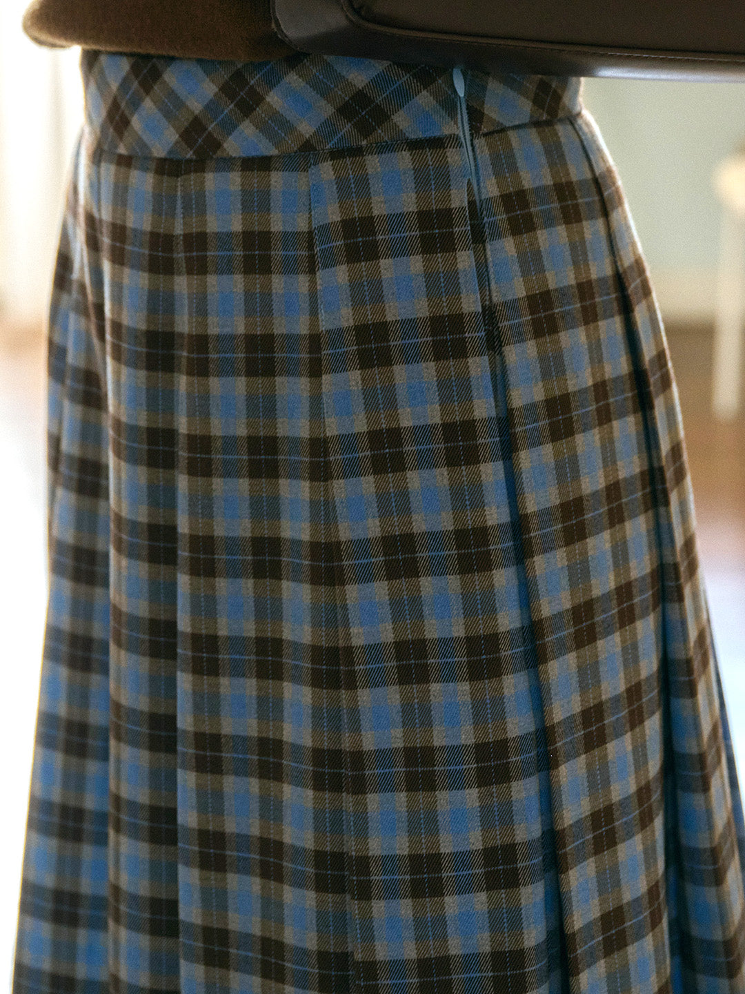 Naya Classic Artistic A-Line Blue Plaid Skirt