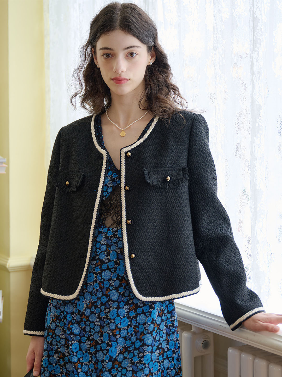 Brooklyn Contrast Binding Button Front Jacket