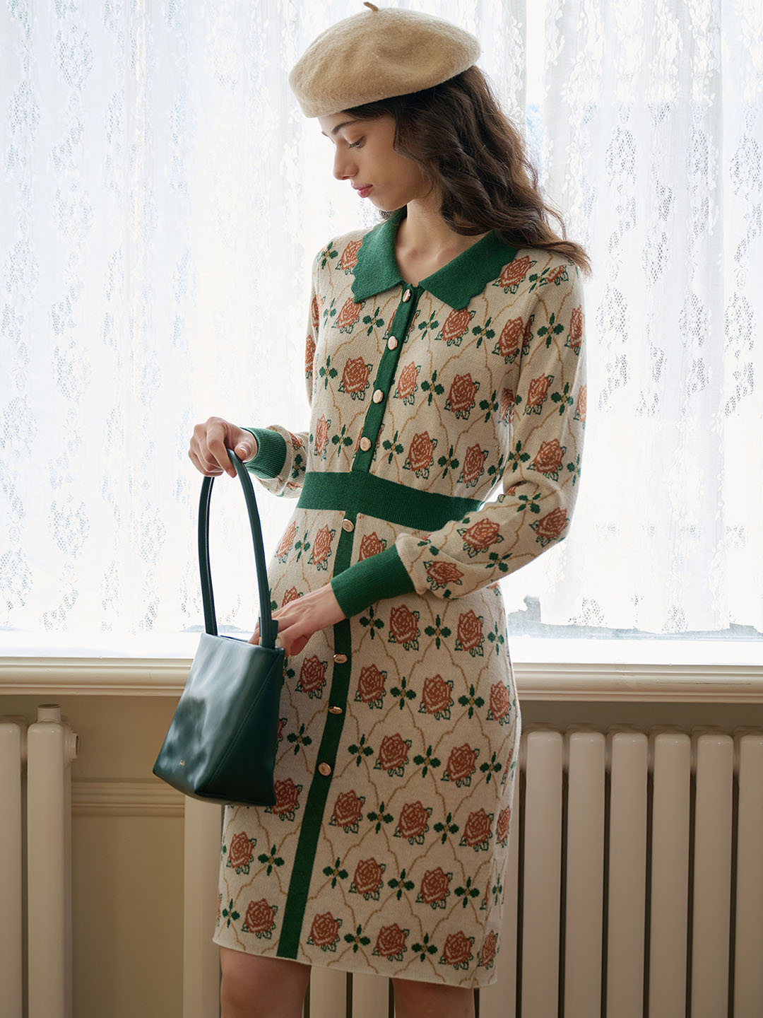 【Final Sale】Lucy Floral Pattern Contrast Trim Dress