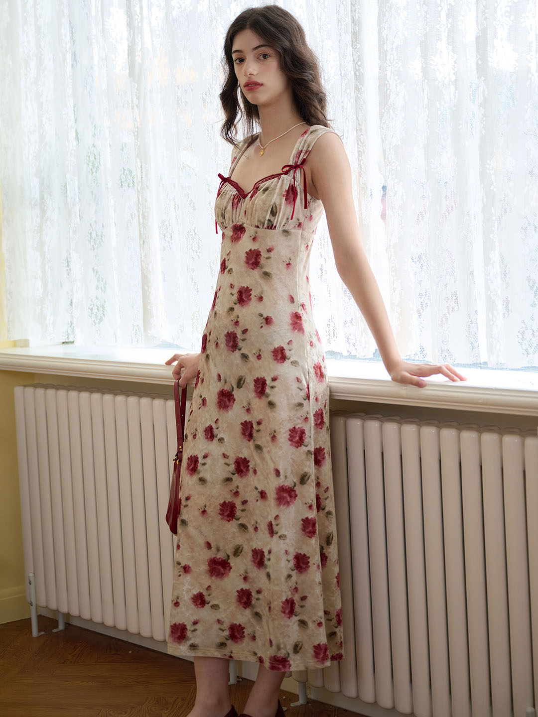 【Final Sale】Raelynn  Floral Print Contrast Binding Ruched Bust Dress