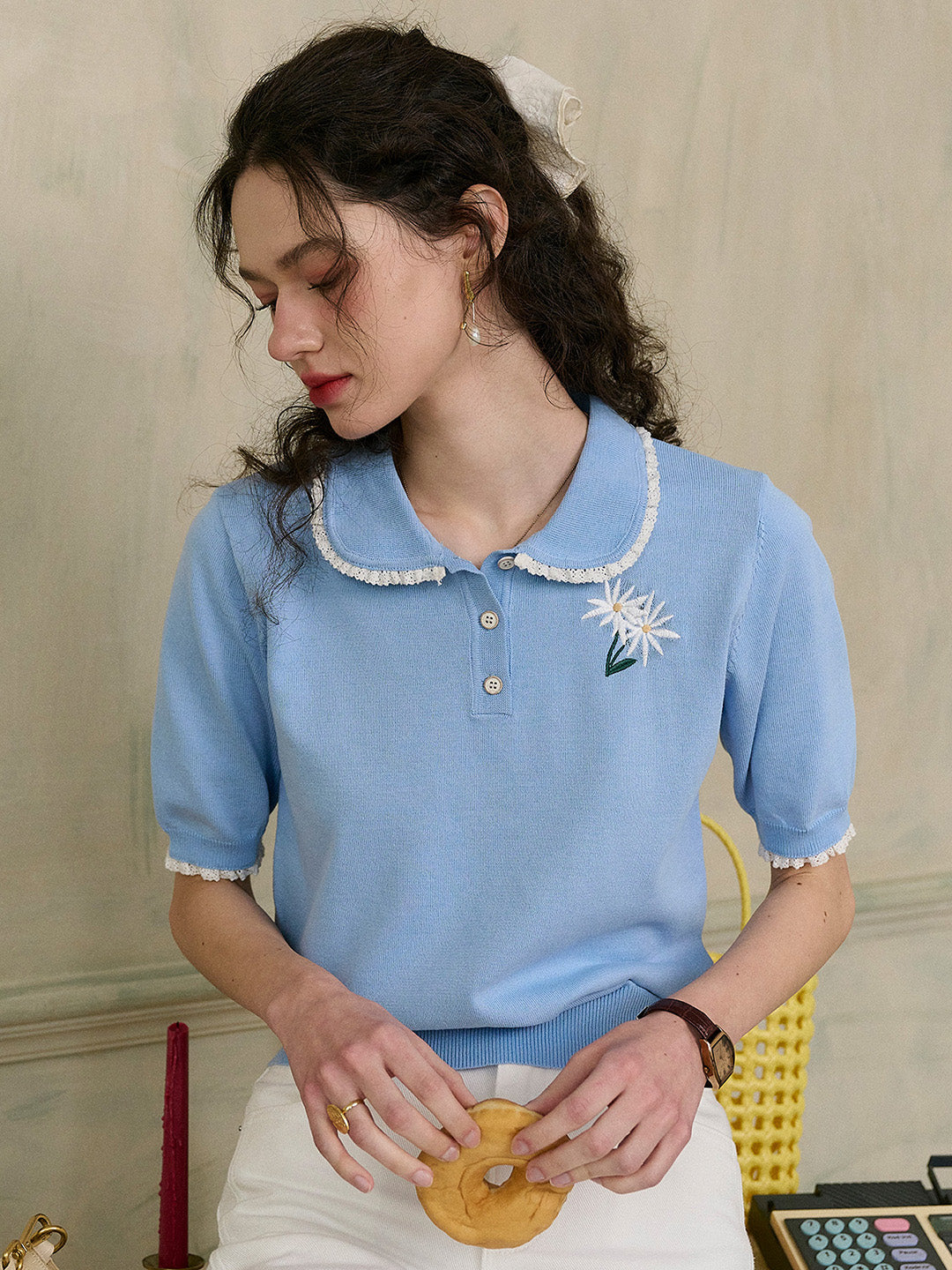 【Final Sale】Margot Peter Pan Collar Embroidery Top