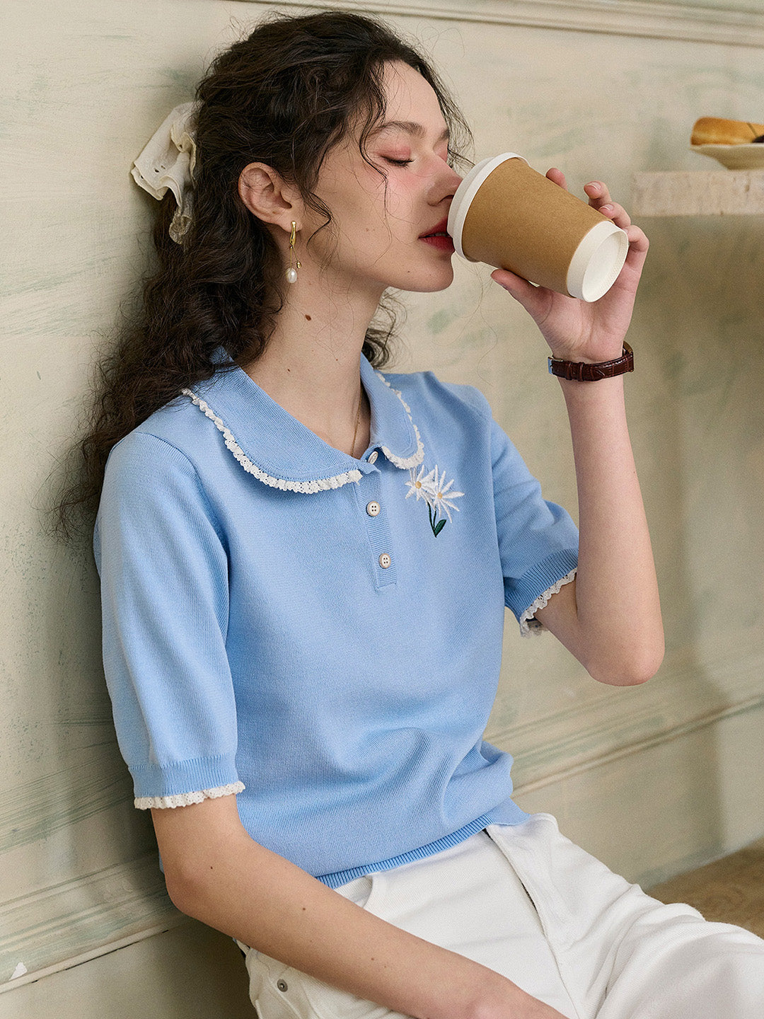 【Final Sale】Margot Peter Pan Collar Embroidery Top