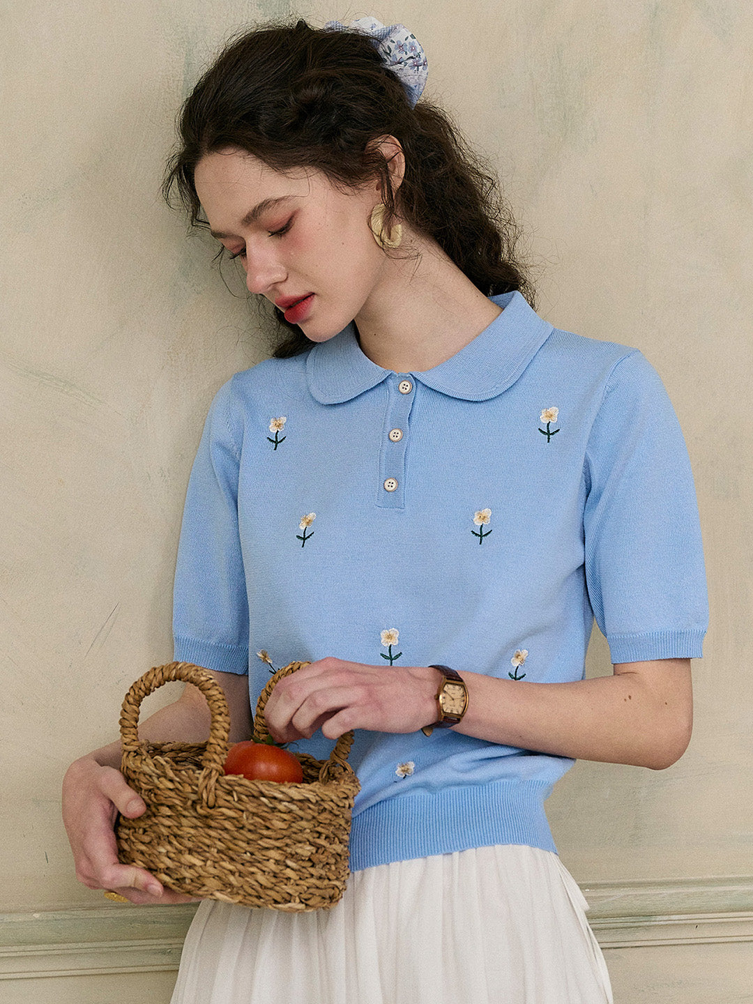 【Final Sale】Ellianna Peter Pan Collar Embroidery Blouse