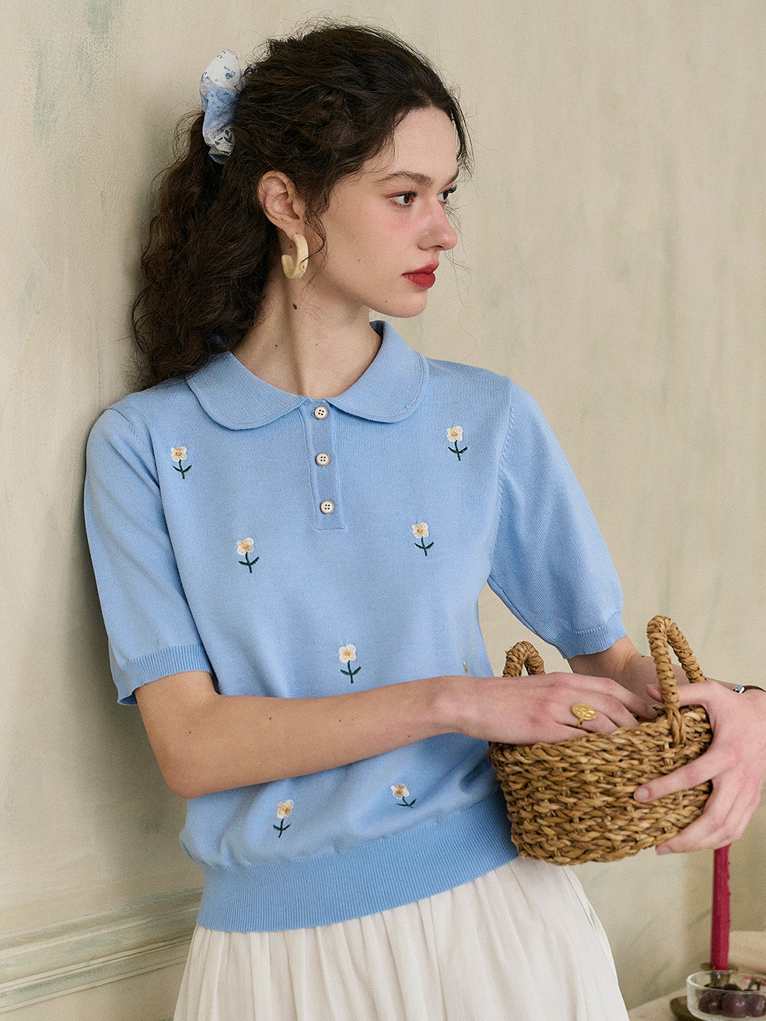 【Final Sale】Ellianna Peter Pan Collar Embroidery Blouse