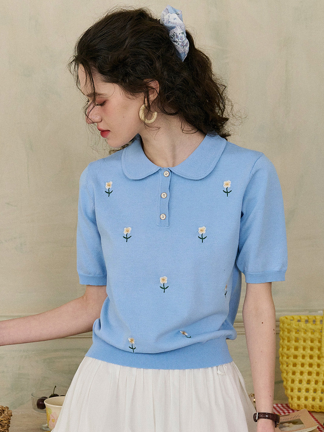 【Final Sale】Ellianna Peter Pan Collar Embroidery Blouse