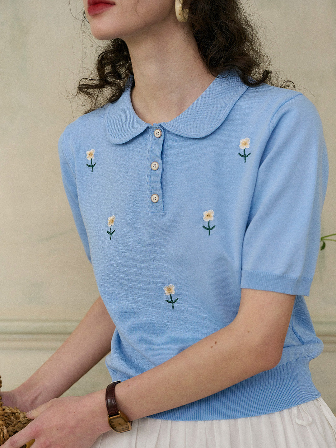 【Final Sale】Ellianna Peter Pan Collar Embroidery Blouse