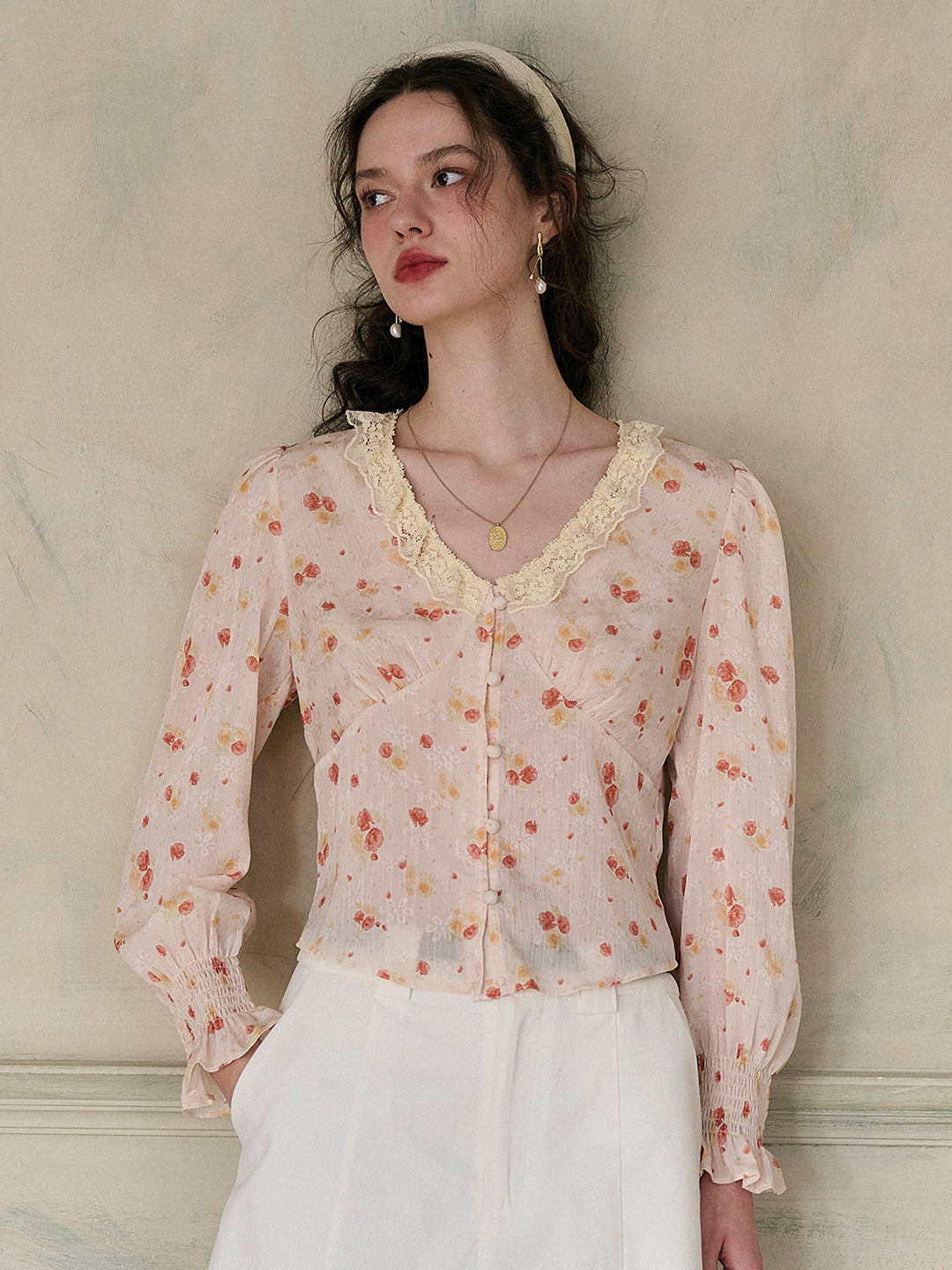 【Final Sale】Laurel V-Neck Floral Blouse - Orange